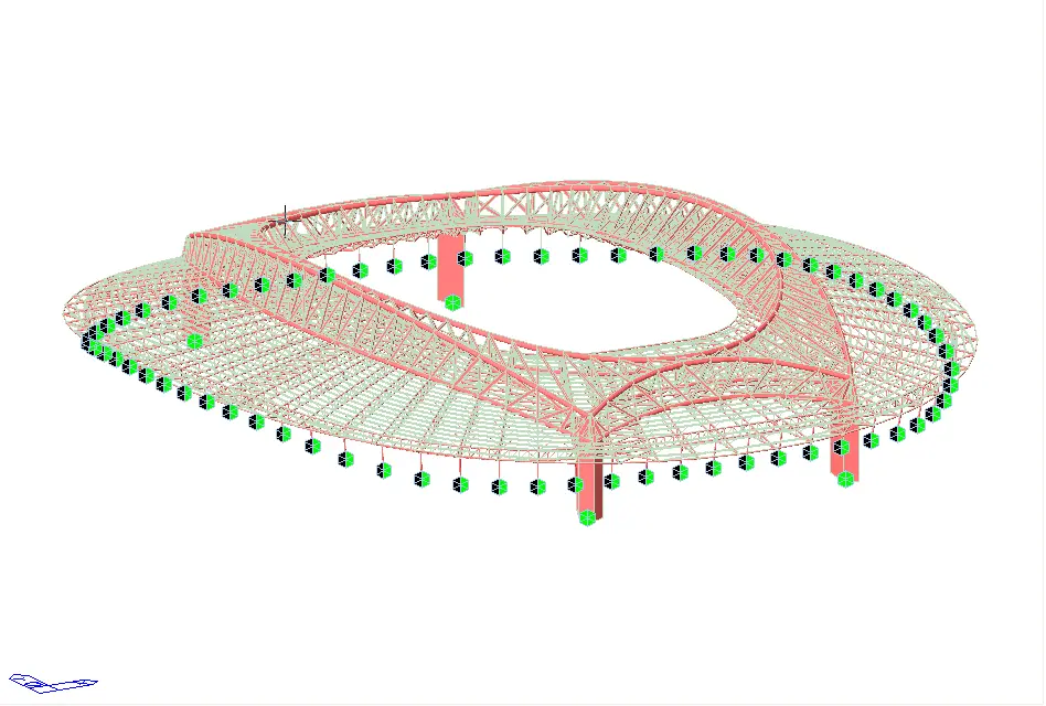 3D finite-element model of the large-span steel roof system.